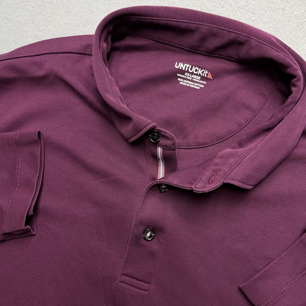 UNTUCKit Damaschino Long Sleeve Polo XXL Supima Cotton Wrinkle Free Burgundy